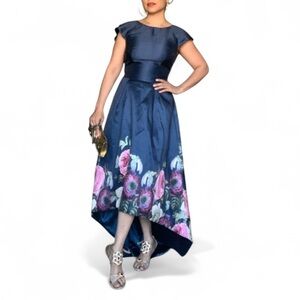 Chi Chi London Navy Floral High Low Dress - Small